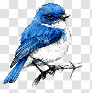 Blue Bird - Blue Bird Sketch Perched On Branch Transparent PNG