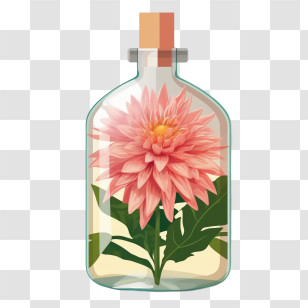 Dahlia Flower - Pink Flower In Glass Bottle Transparent PNG