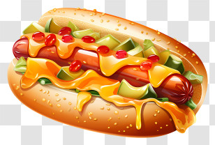 Hot Dog - Delicious Hot Dog With Toppings Transparent PNG