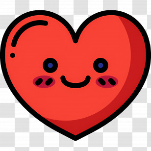Heart Emoji - Cute Cartoon Red Heart With Smiley Face Transparent PNG