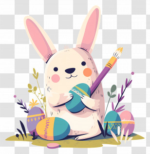Bunny Painting Easter Eggs - Easter Bunny With Painted Eggs Transparent PNG