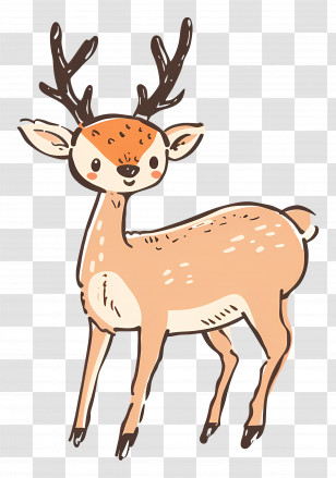 Deer - Cute Cartoon Deer With Antlers In Illustration Style Transparent PNG
