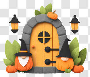 Halloween Door - Pumpkin House With Lanterns Transparent PNG