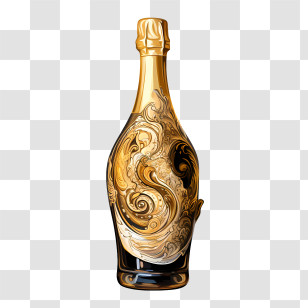 Champagne - Gold Decorative Bottle With Swirls Transparent PNG