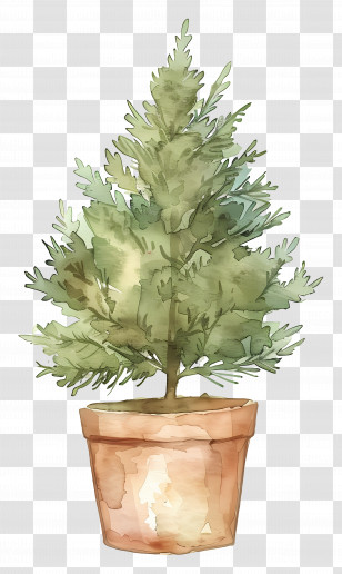 Watercolor Pine Tree - Potted Pine Tree Illustration For Christmas Decor Transparent PNG