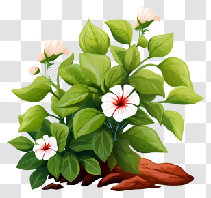 Plant - White Flowers With Green Leaves Transparent PNG