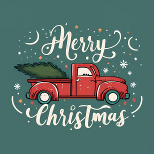 Merry Christmas - Red Truck With Christmas Tree For Festive Cheer Transparent PNG