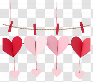 Hanging Heart Garland - Red And Pink Paper Hearts Hanging On String Transparent PNG