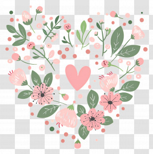Heart Flower - Floral Heart With Flowers And Leaves Transparent PNG
