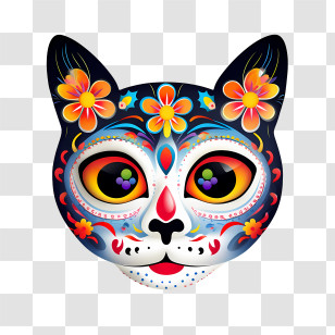Dia De Los Muertos
 - Colorful Sugar Skull Cat Mask Design Transparent PNG