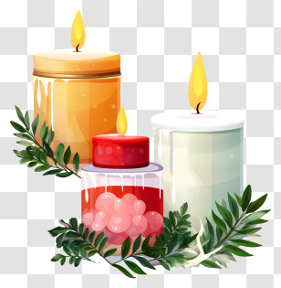 Still Life - Decorative Candles With Greenery Transparent PNG