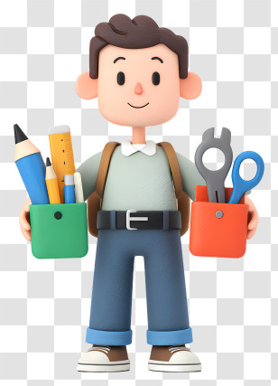 School Boy Holds Stationery Tools - Student With School Supplies Transparent PNG