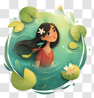 Girl Submerged In Green Water - Girl In Water With Lily Pads Transparent PNG