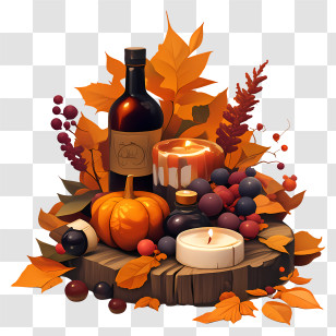 Autumn Still Life - Autumn Decor With Candles And Pumpkin Transparent PNG