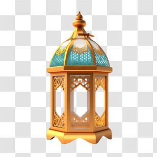 Islamic Lantern - Elegant Ornate Lantern With Gold And Blue Design Transparent PNG