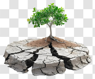 Life In Dead - Tree Growing On Cracked Earth Transparent PNG
