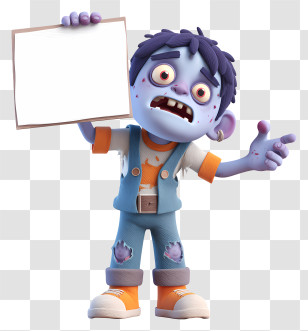 Zombie With White Paper Sign - Cartoon Zombie Holding Blank Sign Transparent PNG