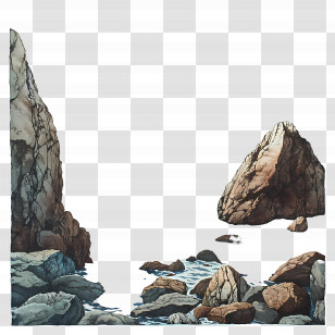 Rocks And Ocean - Rocky Shore With Sea And Water Transparent PNG
