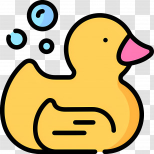 Duck - Cute Yellow Rubber Duck With Bubbles Transparent PNG