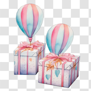 Gift Boxes - Gift Boxes With Hot Air Balloon Decorations Transparent PNG