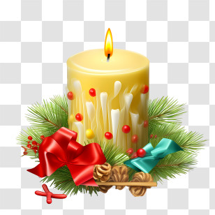 Christmas Candle - Decorative Candle With Christmas Ornaments Transparent PNG
