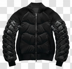 Winter Coat - Black Puffer Jacket With Braided Sleeves Transparent PNG