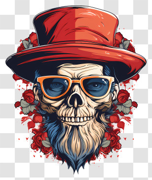 Retro Skull In Panama Vector - Skull With Red Hat And Sunglasses For Edgy Artwork Transparent PNG