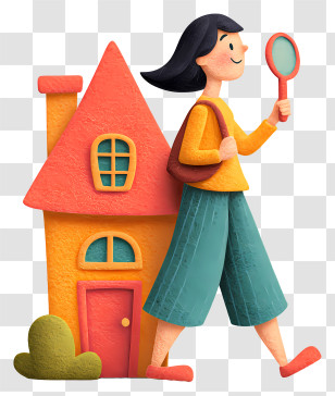 Girl Finding Rented House - Cartoon Woman Exploring With Magnifying Glass Transparent PNG