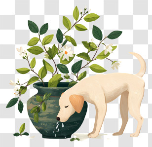 Dog Drinking Water - Dog Drinking Water Near Plant Transparent PNG