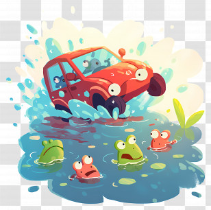Car Sinking In Water - Cartoon Car Splashing Into Water Transparent PNG