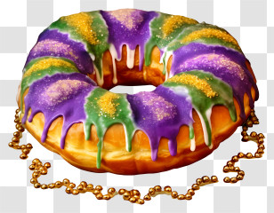 Pastry - Colorful Mardi Gras King Cake Illustration Transparent PNG