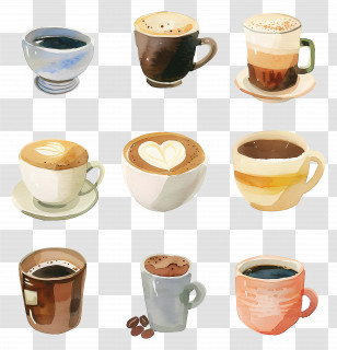 Coffee - Variety Of Coffee Cups And Warm Epitomes Transparent PNG