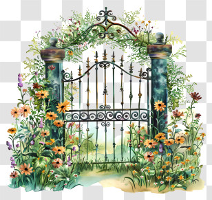 Spring Garden Gate Flowers - Ornate Garden Gate With Flowers Transparent PNG