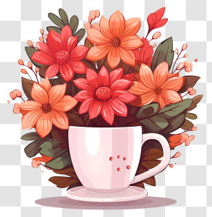 Coffee Flowers - Floral Bouquet In White Cup For Home Decoration Transparent PNG