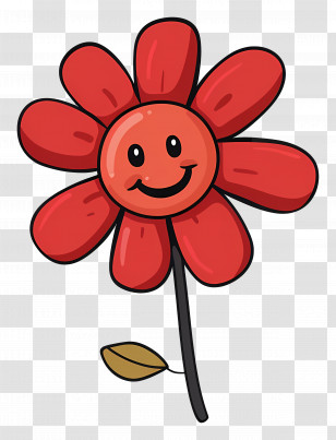 Flower Emoji - Smiling Red Cartoon Flower Transparent PNG
