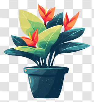 Modern Flower Pot - Green Potted Plant With Bright Orange Flowers Transparent PNG