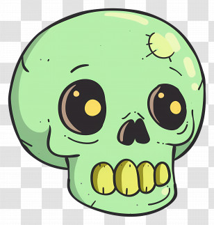 Skull - Green Skull Cartoon Illustration For Halloween Transparent PNG