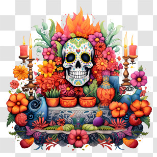 Ofrenda - Colorful Dia De Los Muertos Altar Display Transparent PNG
