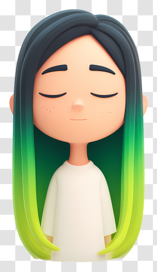 Cartoonish Girl - Calm Girl With Green Ombre Hair Transparent PNG