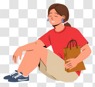 Woman Holding Grocery Bag - Woman Sitting With Shopping Bag Transparent PNG