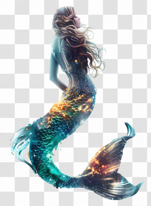 Mermaid - Colorful Glowing Mermaid Illustration Transparent PNG