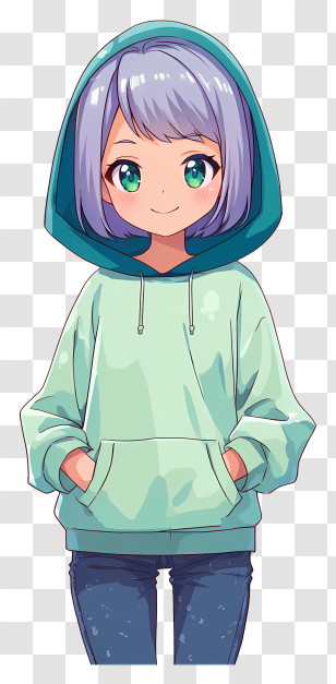 Nasa Yuzaki - Cute Purple-Haired Hoodie Girl Transparent PNG