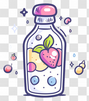 Bottle - Cute Fruit Drink Bottle With Strawberries And Blueberries Transparent PNG