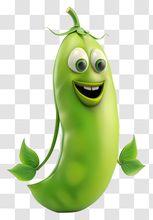 3d Cartoon Vegetable - Cute Cartoon Green Pea Pod Character Transparent PNG