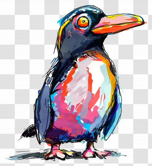 Cartoon Penguin - Artistic Colorful Penguin Illustration Transparent PNG