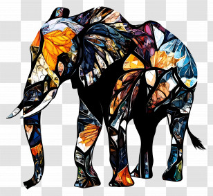 Elephant Silhouette - Stained Glass Style Elephant Transparent PNG