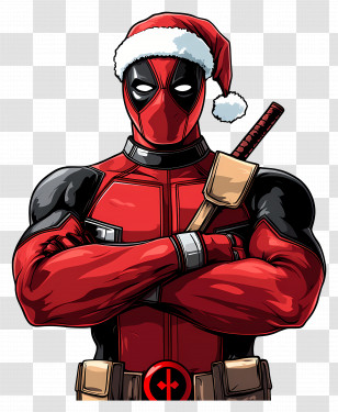 Merry Christmas - Red Character With Santa Hat And Crossed Arms Transparent PNG