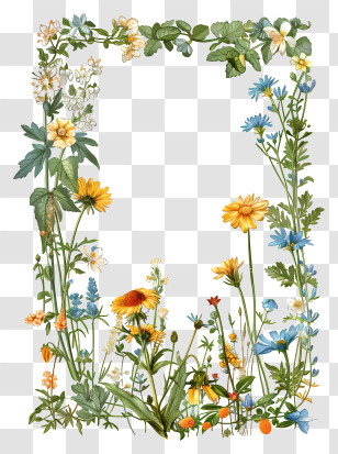 Spring Flowers Frame - Wildflower-Themed Floral Frame Design Transparent PNG
