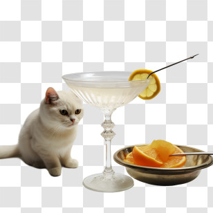 Anisette Day - Cat With Cocktail And Orange Slices Transparent PNG