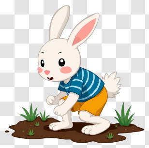 Cartoon Bunny - Cartoon Rabbit In Garden Transparent PNG
